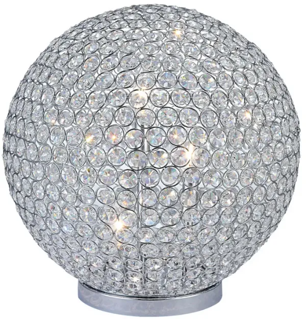 Hazel 17 Inch Table Lamp, Crystal, LED Globe Shade, Metal,  Clear Finish - Benzara
