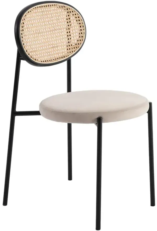 LeisureMod Euston Modern Wicker Dining Chair with Velvet Round Seat
