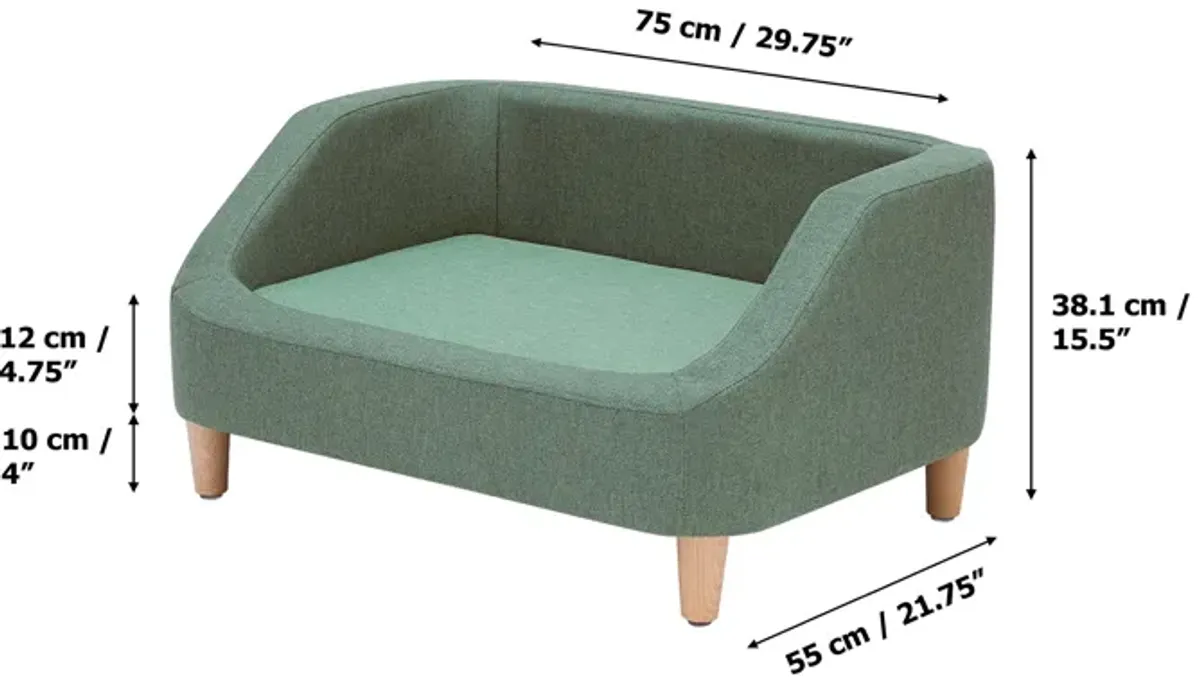 Teamson Pets Bennett Linen 29'' L x 21'' W Pet Sofa with Wood Style Foot & Washable Cover, Sea Green