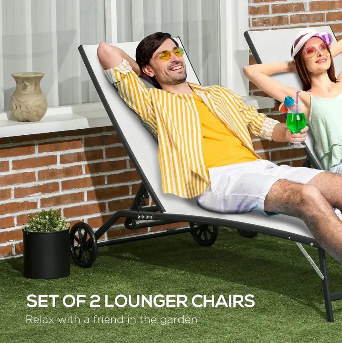 Outdoor Relaxation Set: 2-Piece Patio Chaise Lounge with Adjustable Backrest