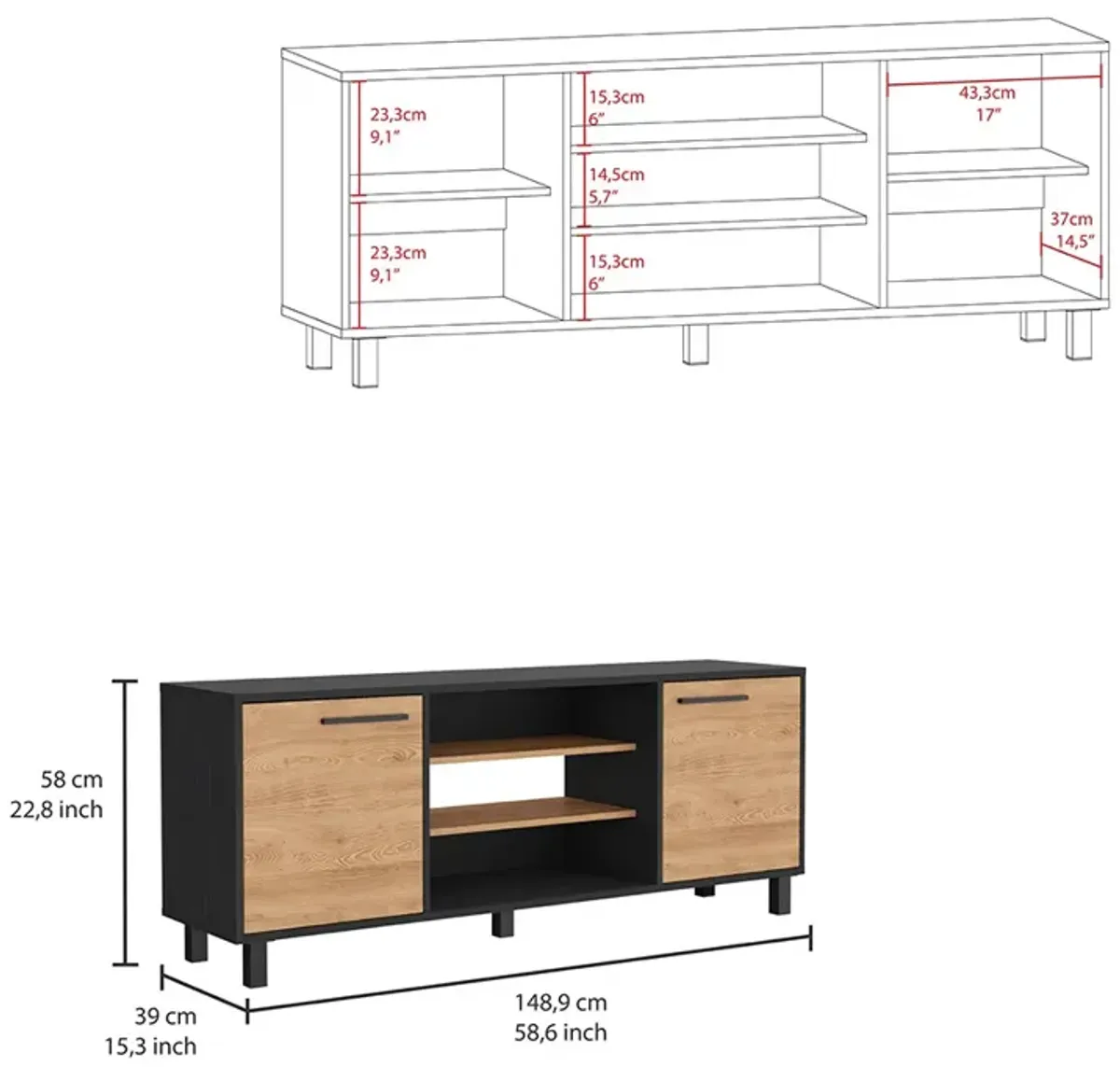 Tv Stand For Tv´S Up 55" Washington, Living Room, Black / Pine