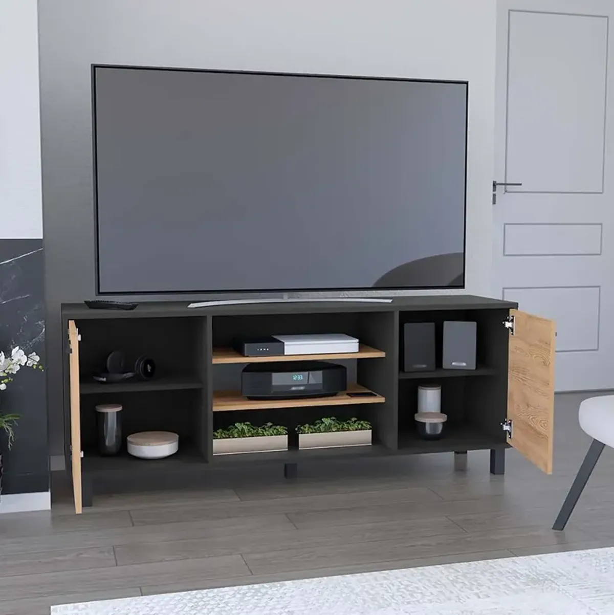 Tv Stand For Tv´S Up 55" Washington, Living Room, Black / Pine