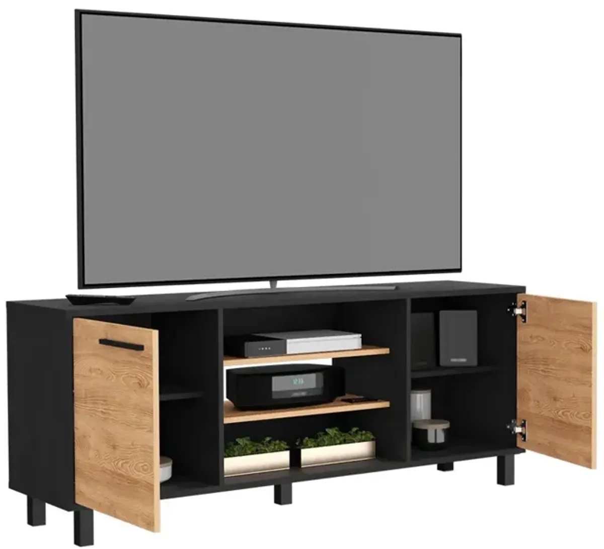 Tv Stand For Tv´S Up 55" Washington, Living Room, Black / Pine