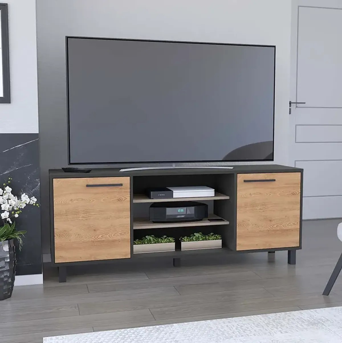 Tv Stand For Tv´S Up 55" Washington, Living Room, Black / Pine