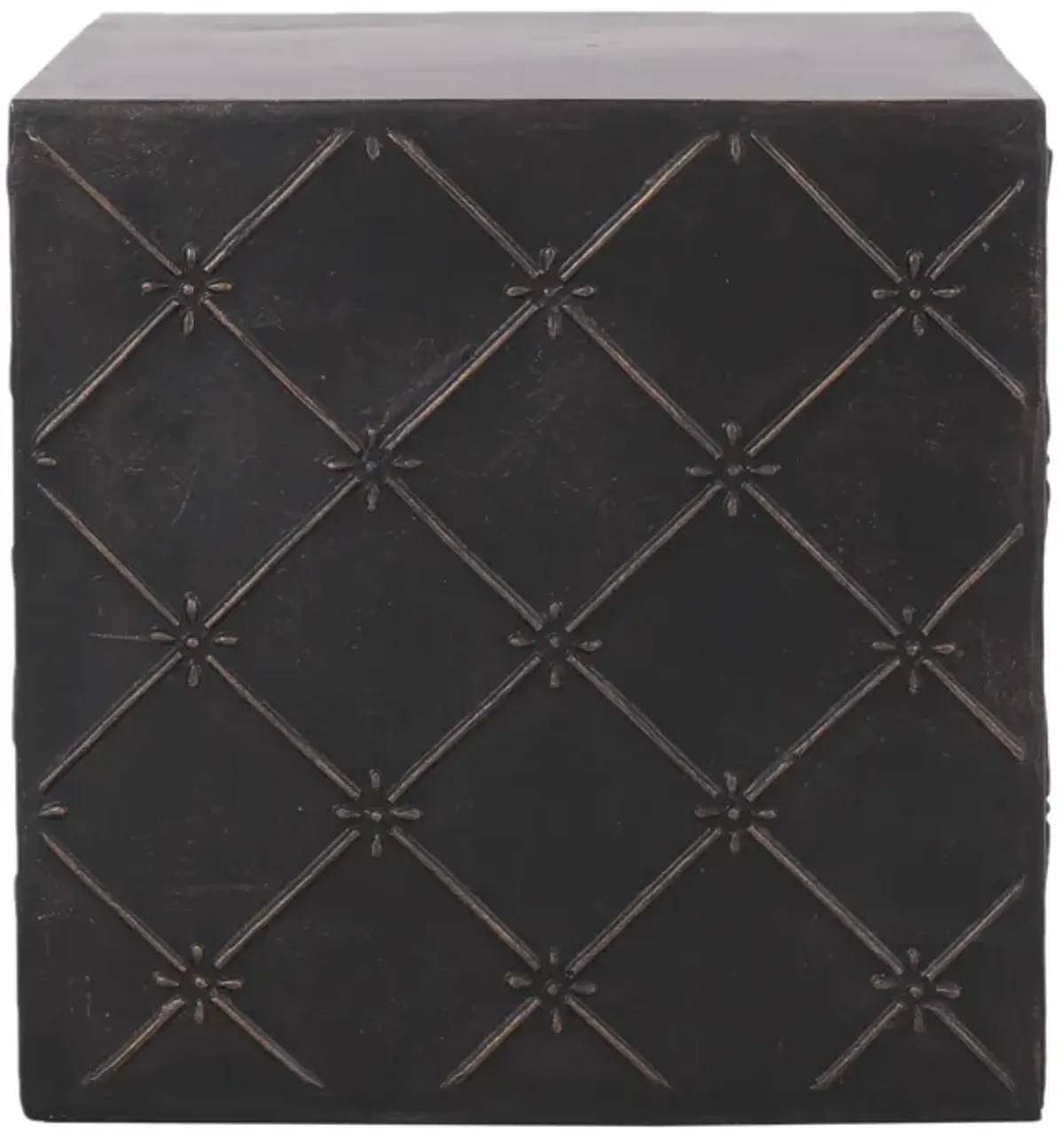 Outdoor End Table, 23 Inch Modern Cube Shape, Copper Faux Concrete - Benzara