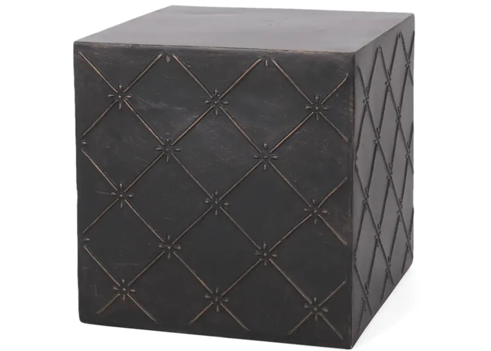 Outdoor End Table, 23 Inch Modern Cube Shape, Copper Faux Concrete - Benzara