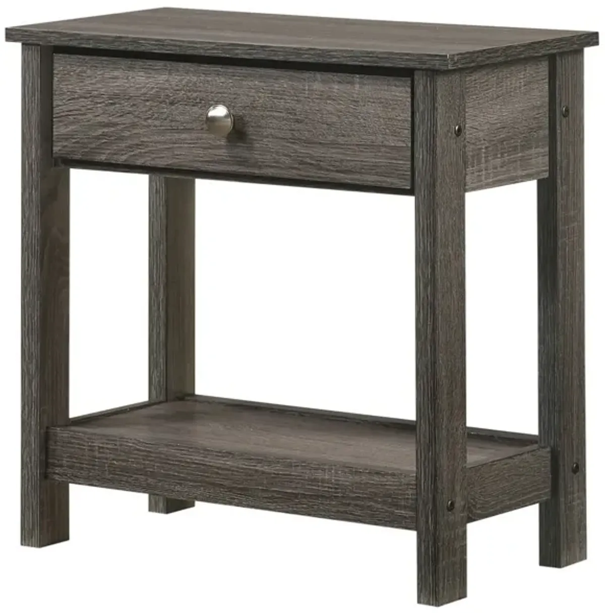 Nightstand with 1 Wooden Drawer and Grain Details, Gray-Benzara