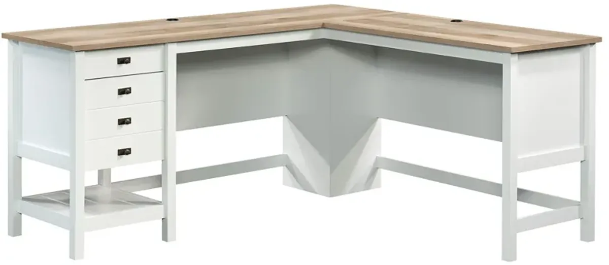 Sauder Cottage Road L Shaped Desk Computer Desk with Drawers, Home Office Desk with Optional File Cabinet Storage, Cable Managem