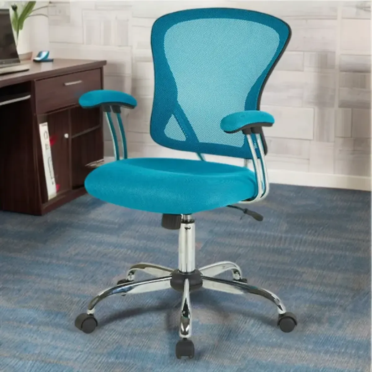 Hivvago Blue High Back Mesh Office Chair with Padded Armrest