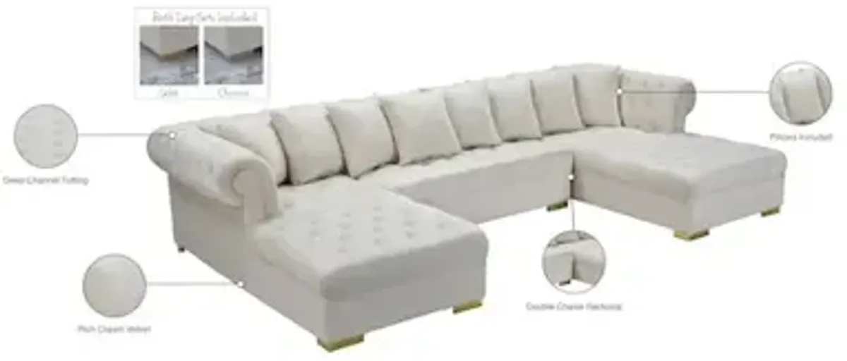 Meridian Furniture Presley Cream Velvet 3pc. Sectional