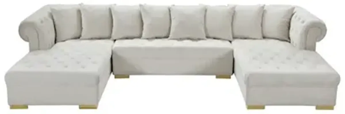Meridian Furniture Presley Cream Velvet 3pc. Sectional