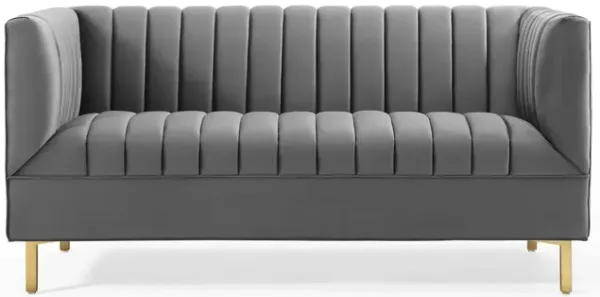 Shift Channel Tufted Performance Velvet Loveseat Gray