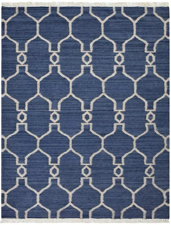RUGSOTIC CARPETS HAND WOVEN FLAT WEAVE KILIM WOOL ECO-FRIENDLY AREA RUGS  - 4'x6', Rectangle Shape, Blue White Color, Contemporary Modern Design, Low Pile Handmade Rugs for Living Room (D00129)