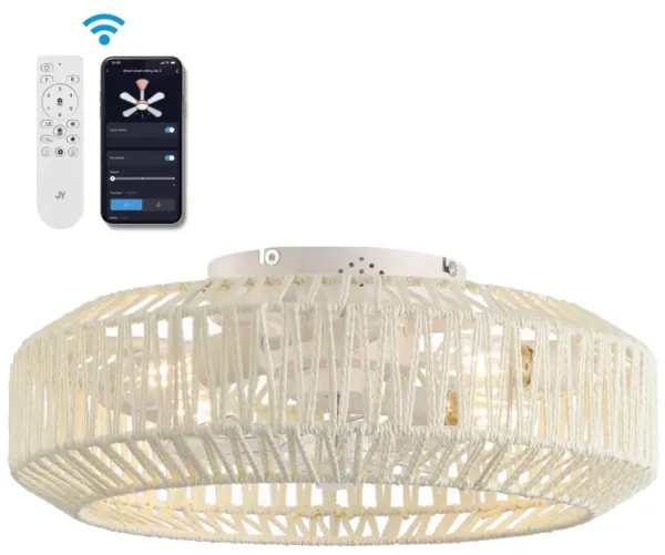 Rowan 4-Light Modern Bohemian 6-Speed Metal Rattan Mobile-App Remote-Controlled Lantern LED Ceiling Fan