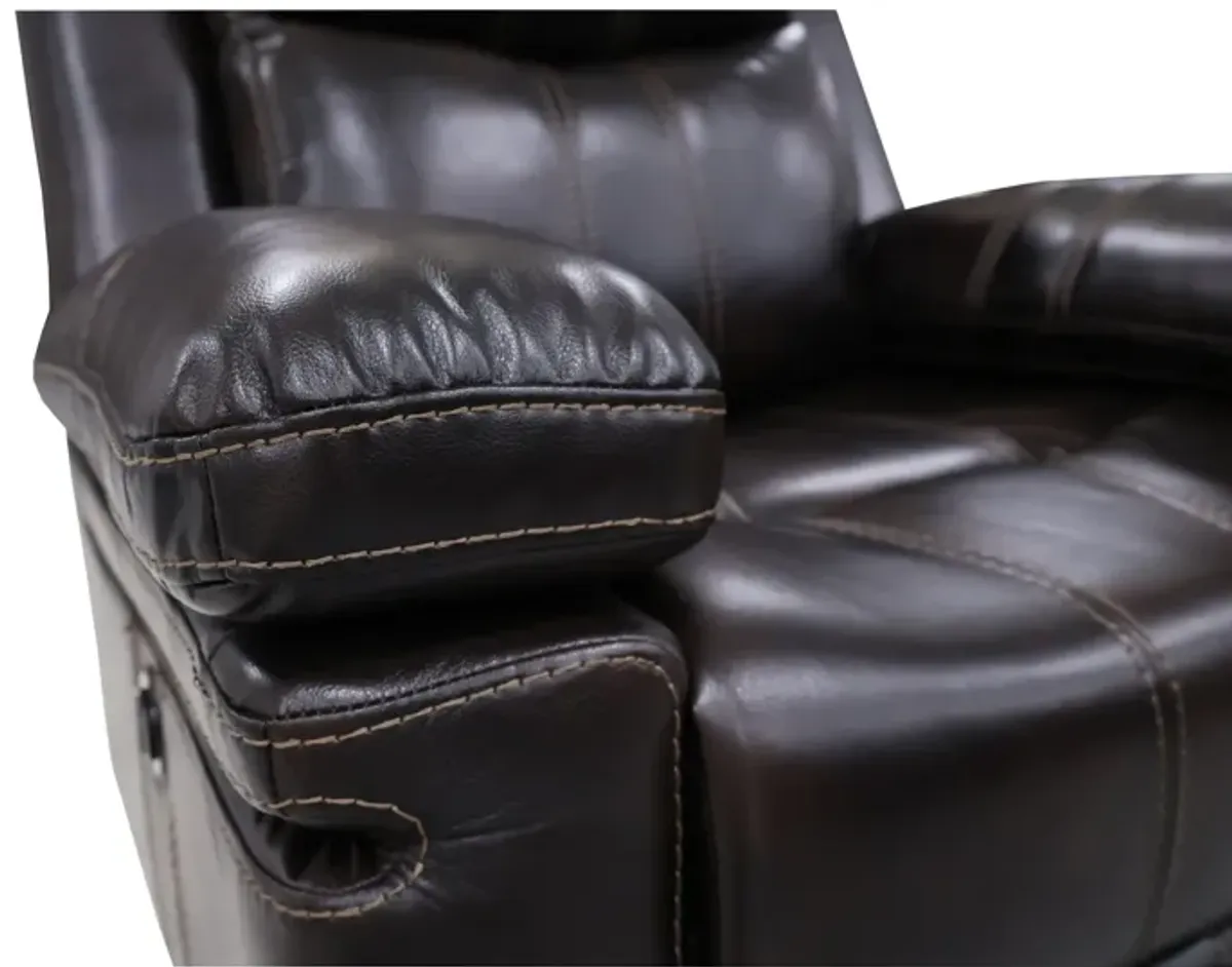 Linden 37 Inch Power Glider Recliner Chair, Plush Brown Faux Leather - Benzara