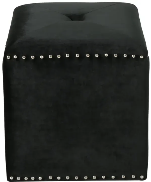 Streamdale Plush Velvet Square Ottoman with Studded Trim and Single Tuft