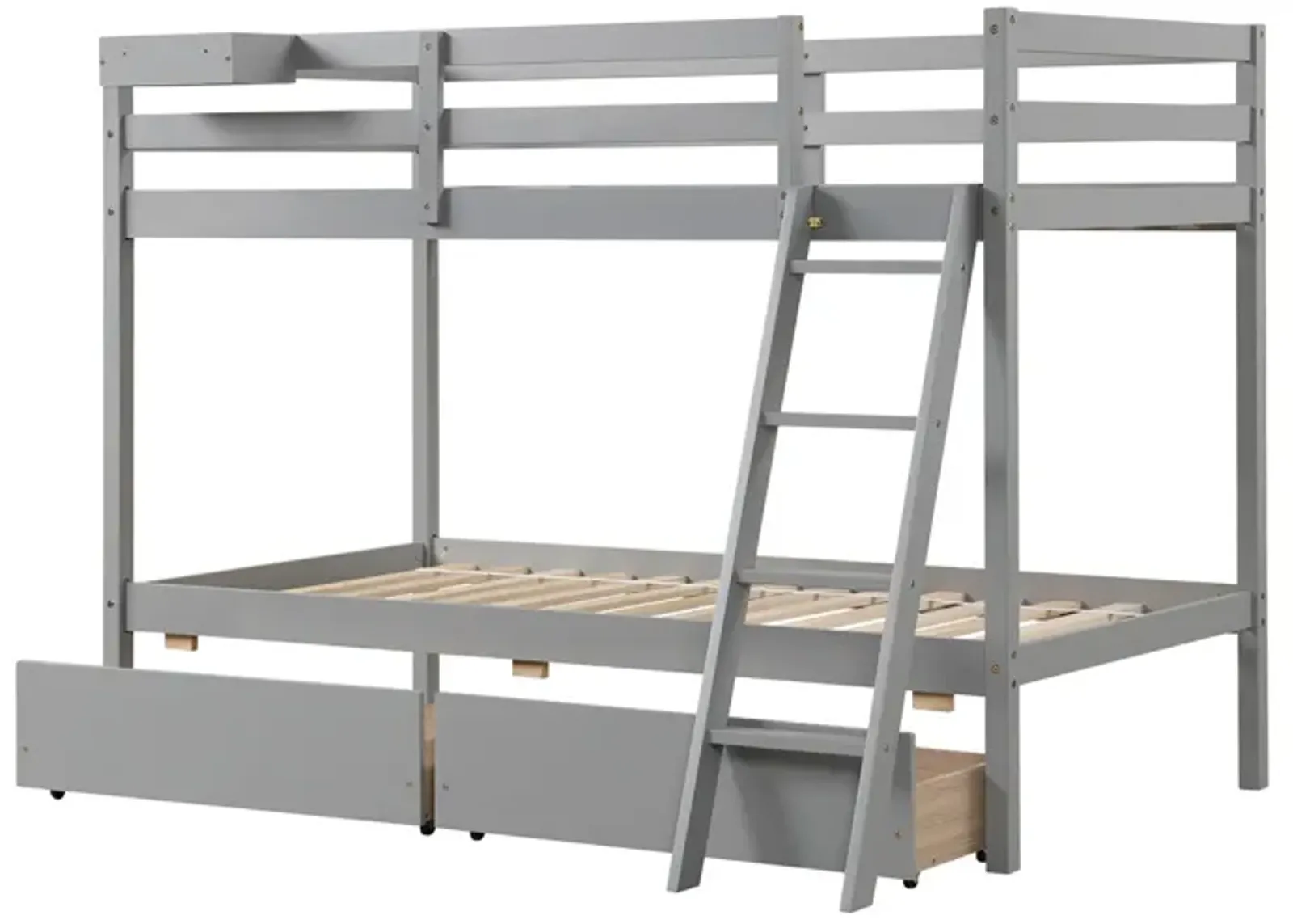 Twin Over Twin Bunk Bed Wood Bed Frame with 2 Storage Drawers and Ladder