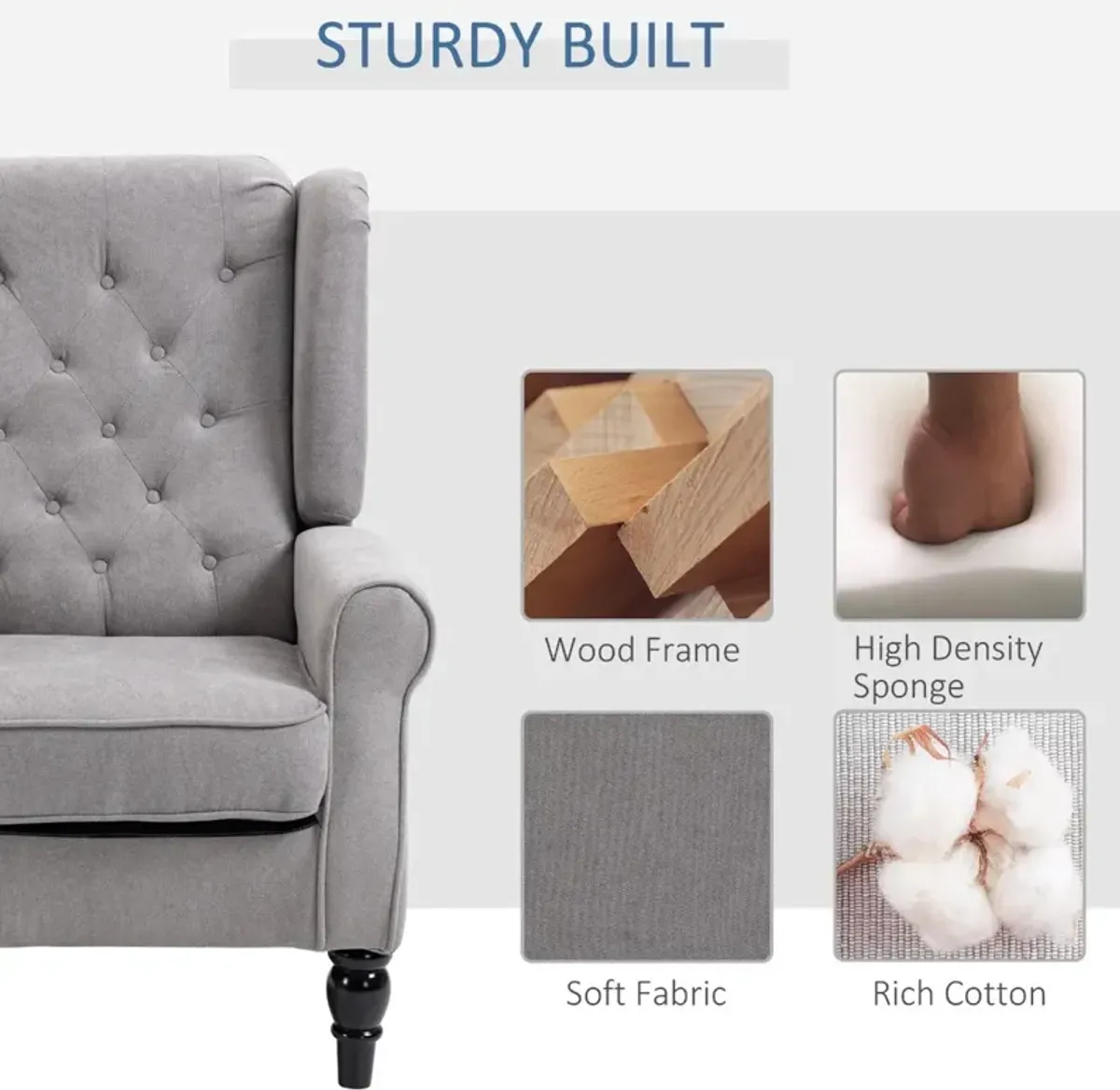 Gray Club Sophistication: Fabric Tufted Accent Chair with Wooden Legs