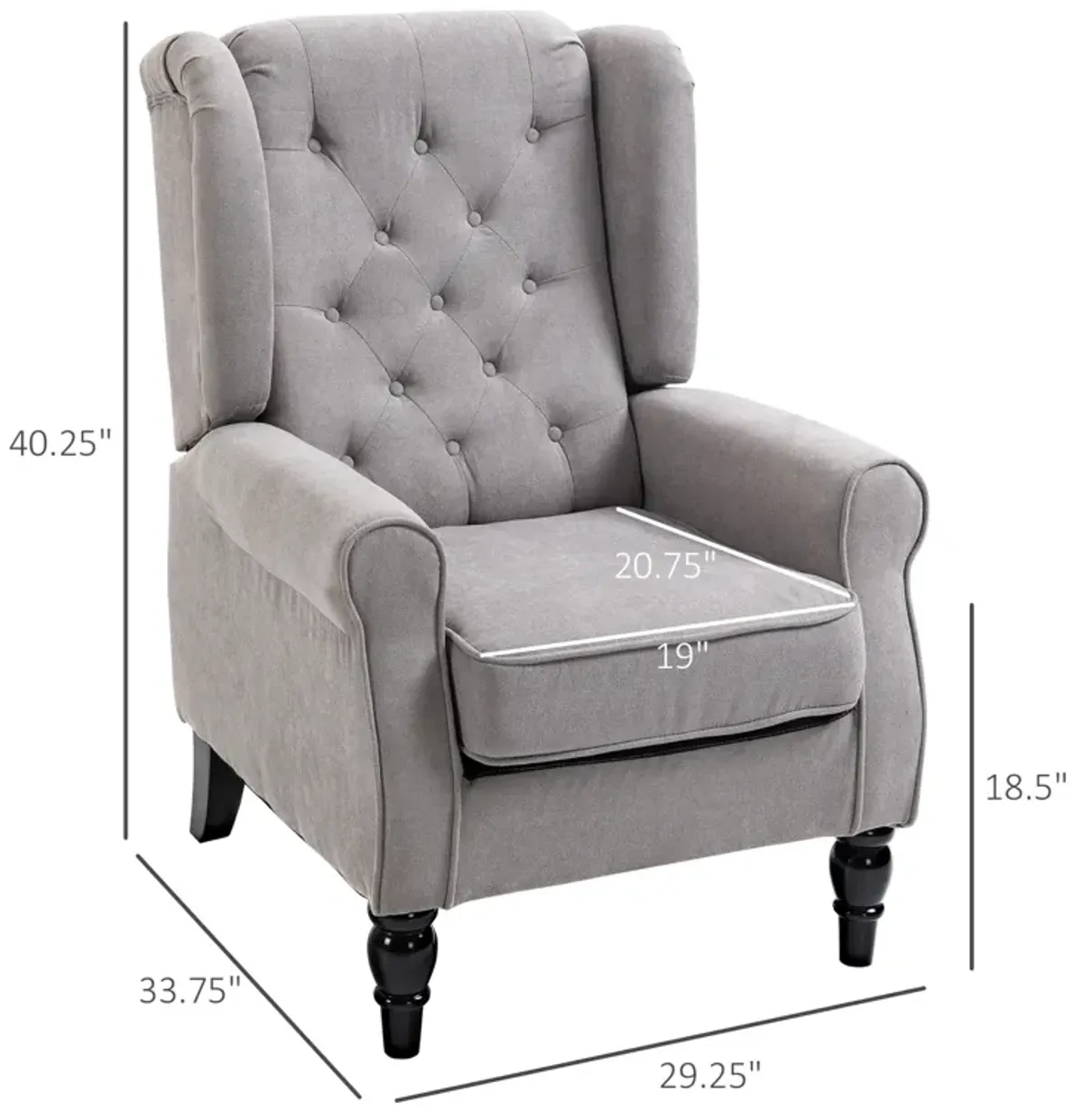 Gray Club Sophistication: Fabric Tufted Accent Chair with Wooden Legs