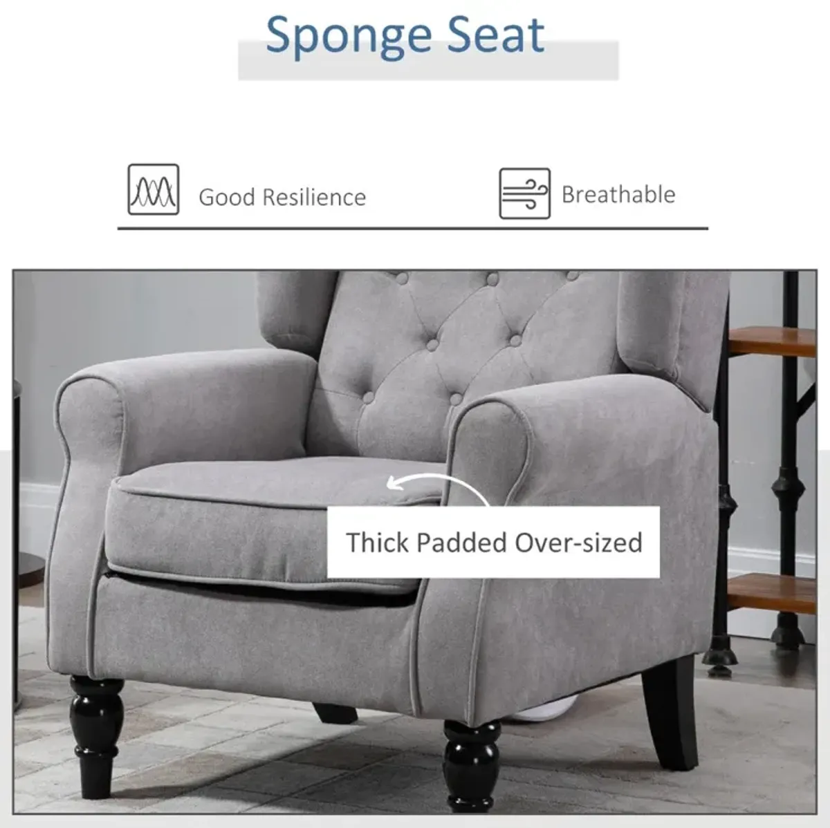 Gray Club Sophistication: Fabric Tufted Accent Chair with Wooden Legs