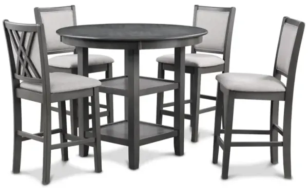 New Classic Furniture Amy 5-Piece Wood Round Counter Set with 4 Chairs in Gray