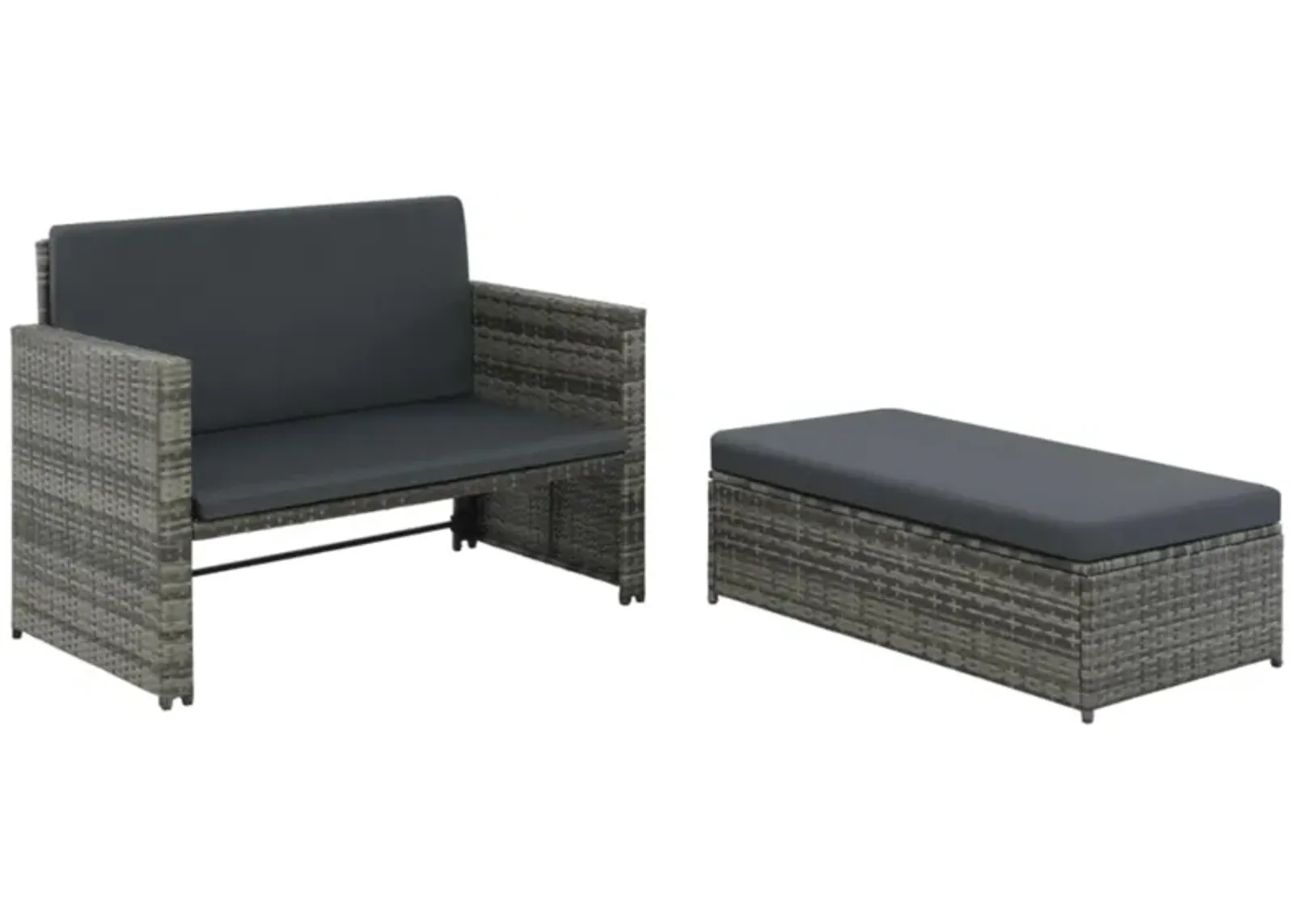 vidaXL 2 Piece Garden Lounge Set with Cushions Poly Rattan Gray