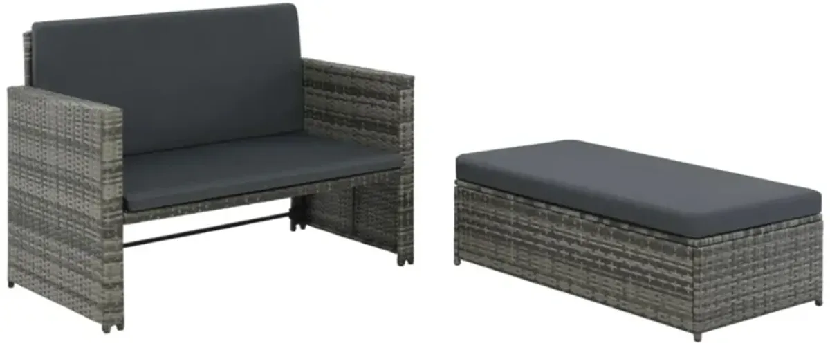 vidaXL 2 Piece Garden Lounge Set with Cushions Poly Rattan Gray