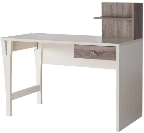 Ivory & Dark Taupe Home Office Computer Desk with Power Outlet & 2 USB Ports