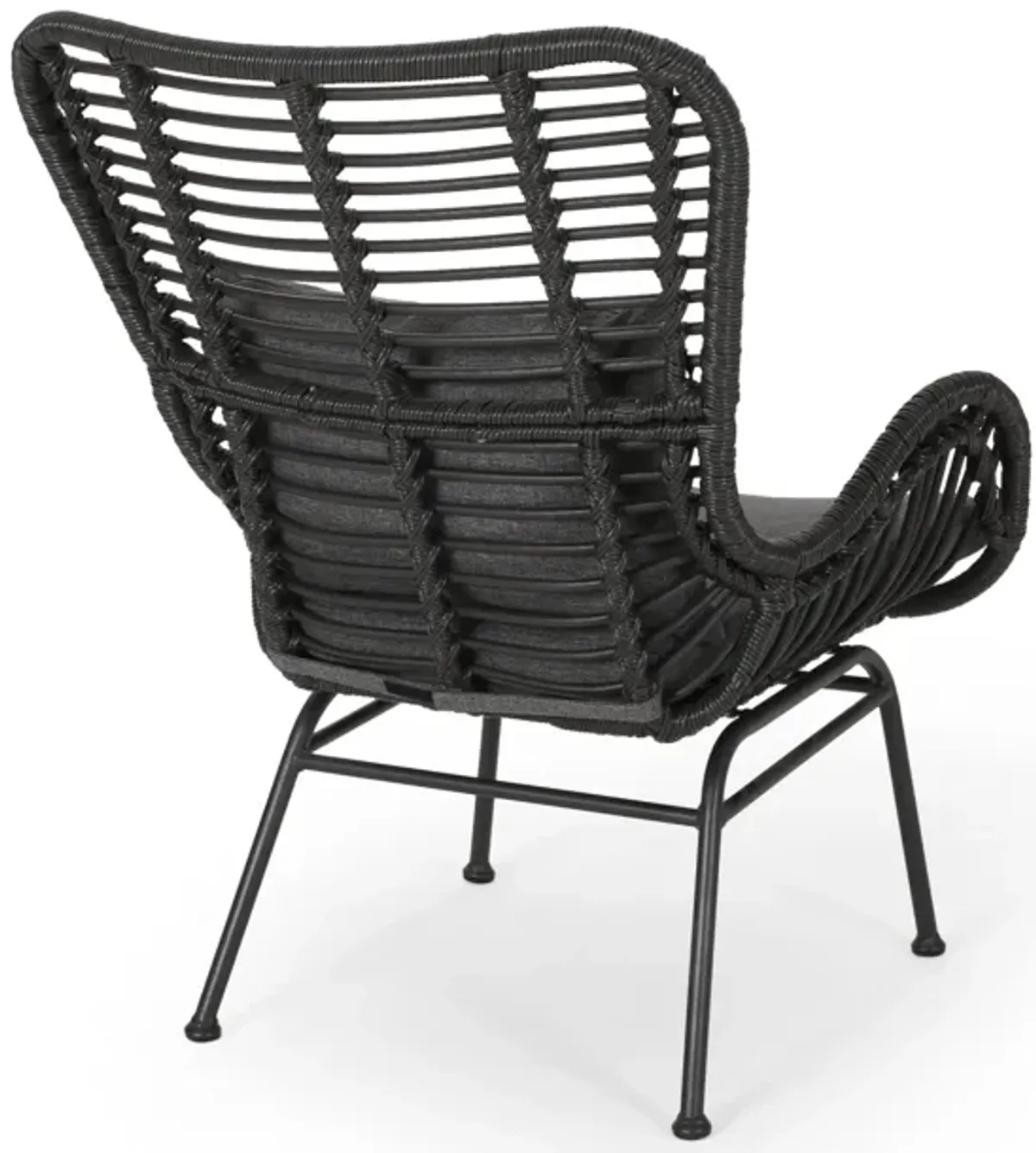 Slay Outdoor Accent Chair Set of 2, 25 Inch, Gray Woven Rattan, Iron Legs - Benzara