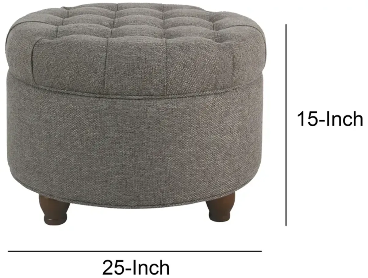 Fabric Upholstered Wooden Ottoman with Tufted Lift Off Lid Storage, Dark Gray - Benzara