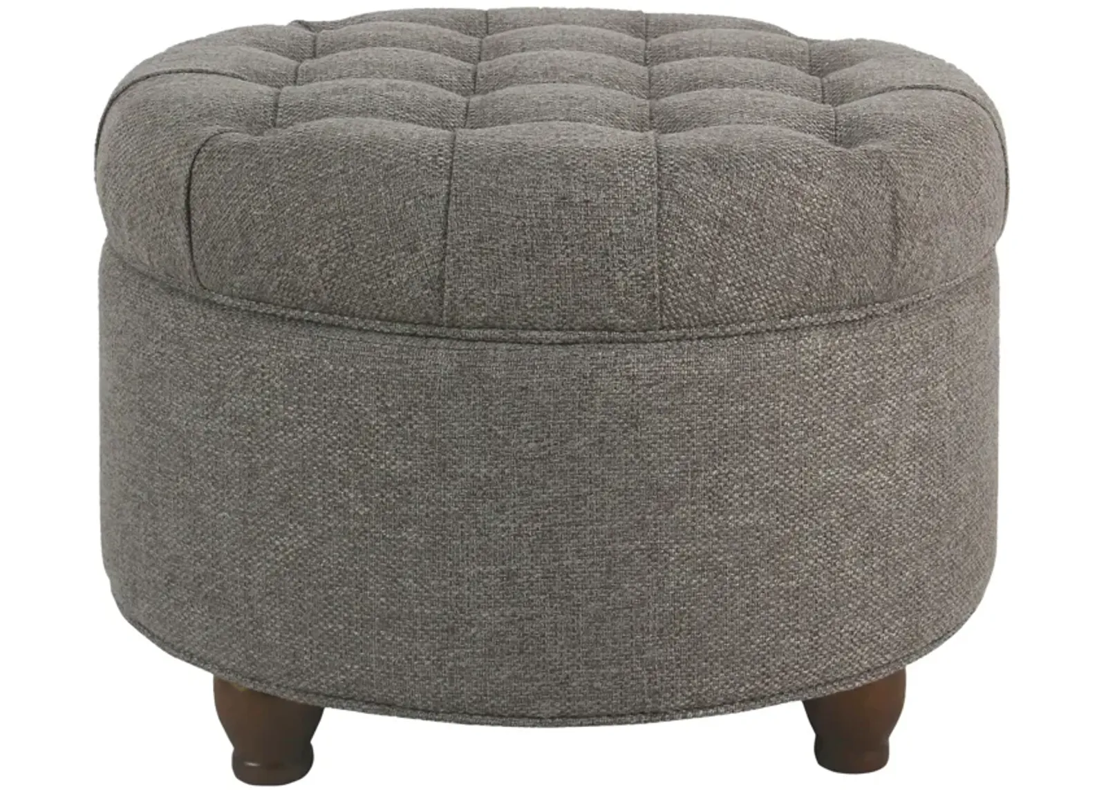 Fabric Upholstered Wooden Ottoman with Tufted Lift Off Lid Storage, Dark Gray - Benzara