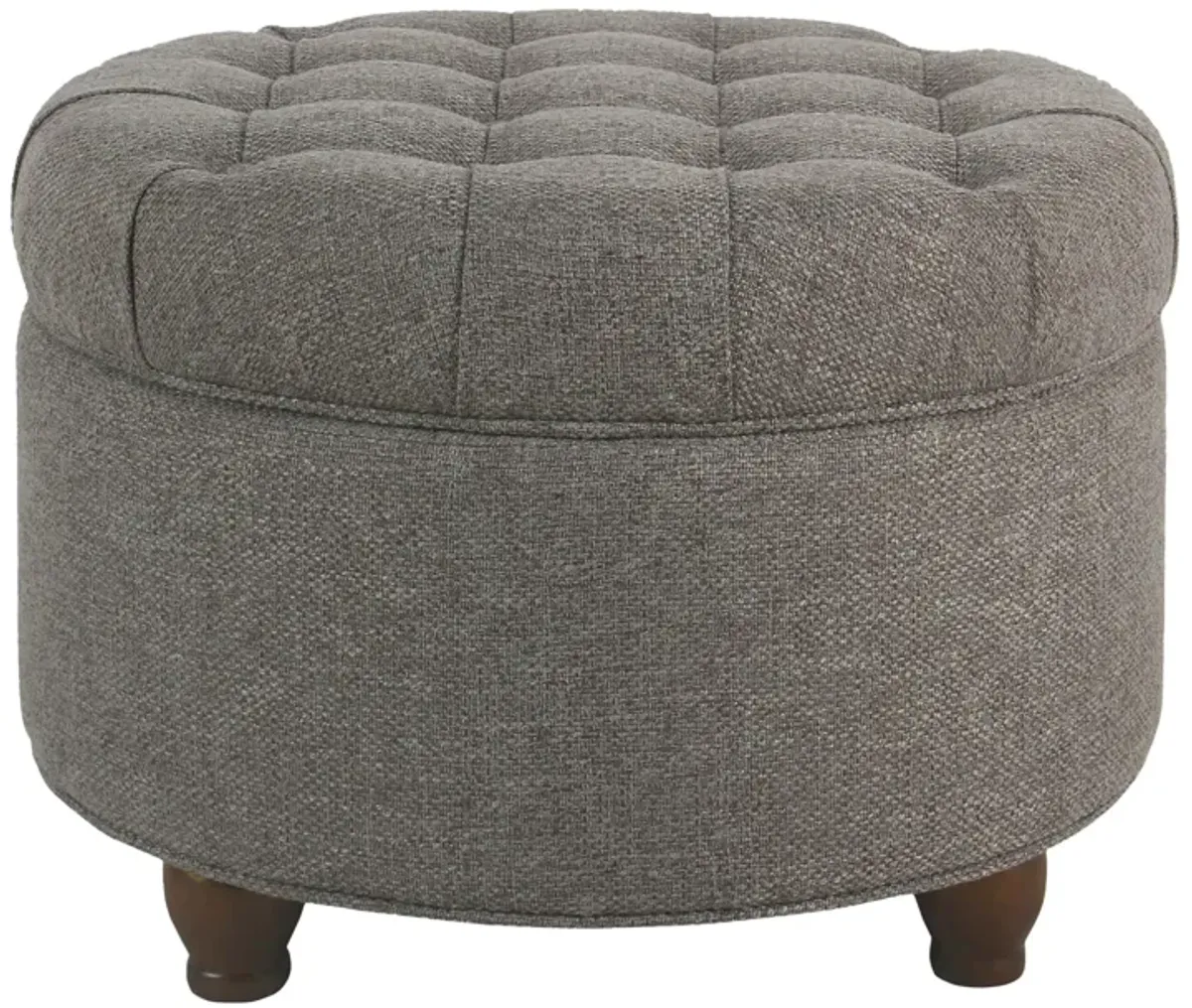 Fabric Upholstered Wooden Ottoman with Tufted Lift Off Lid Storage, Dark Gray - Benzara