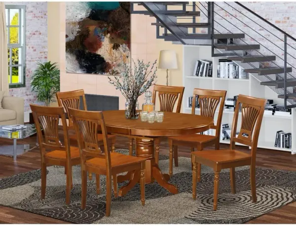 East West Furniture 7  Pc  Avon  Dining  Table  with  Leaf  and  6hard  wood  Chairs  in  Saddle  Brown  .