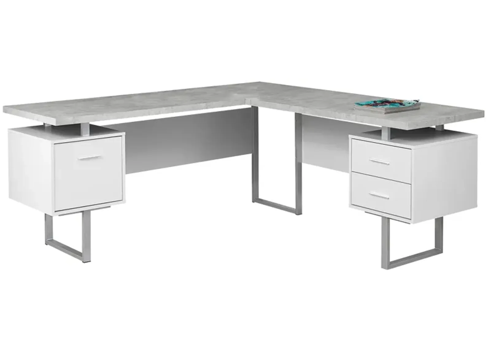 Computer Desk, Home Office, Corner, Left, Right Set-Up, Storage Drawers, 70"L, L Shape, Work, Laptop, Metal, Laminate, Grey, White, Contemporary, Modern