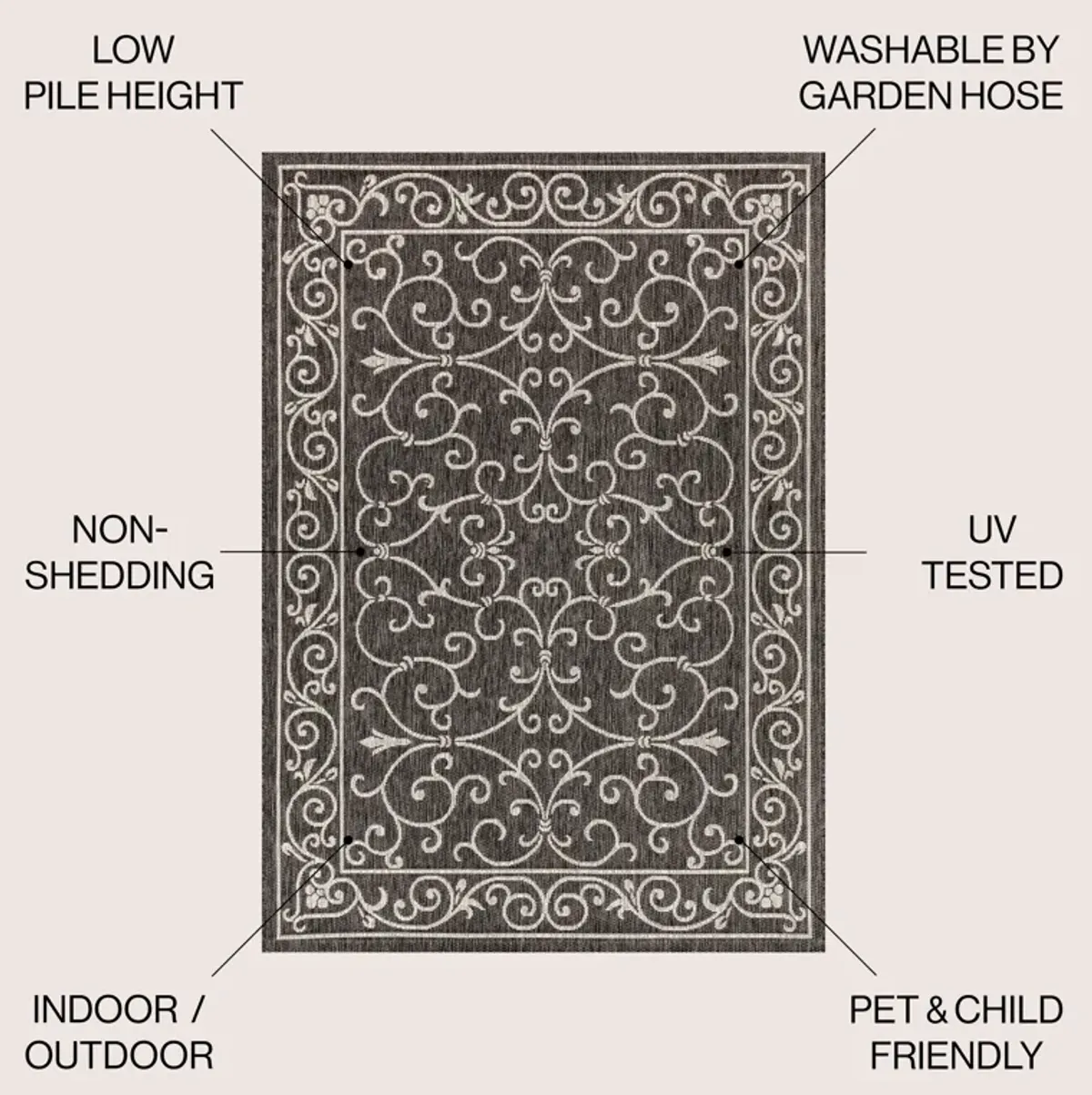 Charleston Vintage Filigree Textured Weave Indoor/Outdoor Area Rug