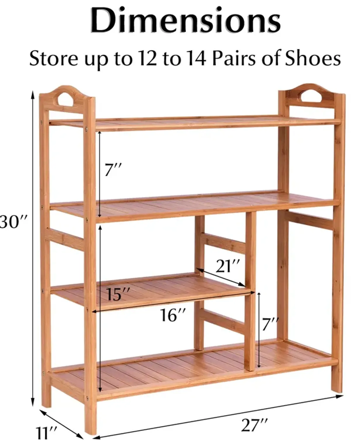 4 Tiers Multifunction Bamboo Storage Shoe Rack for Entryway Hallway