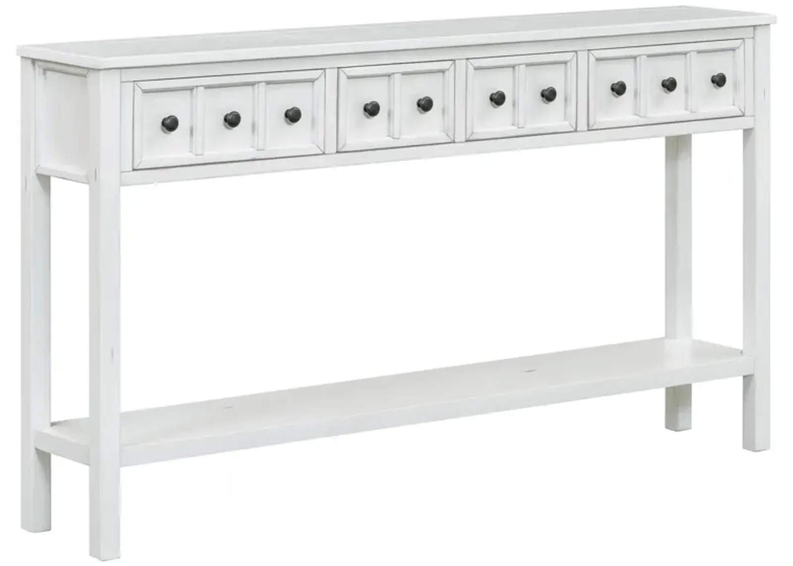 Antique White Console Table with Drawers and Shelf, 60" Long