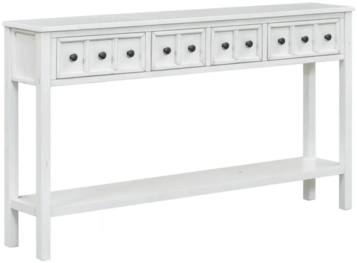 Antique White Console Table with Drawers and Shelf, 60" Long