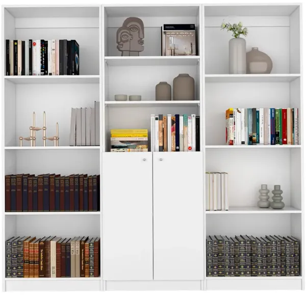 Oasis 3 Piece Living Room Set with 3 Bookcases, White
