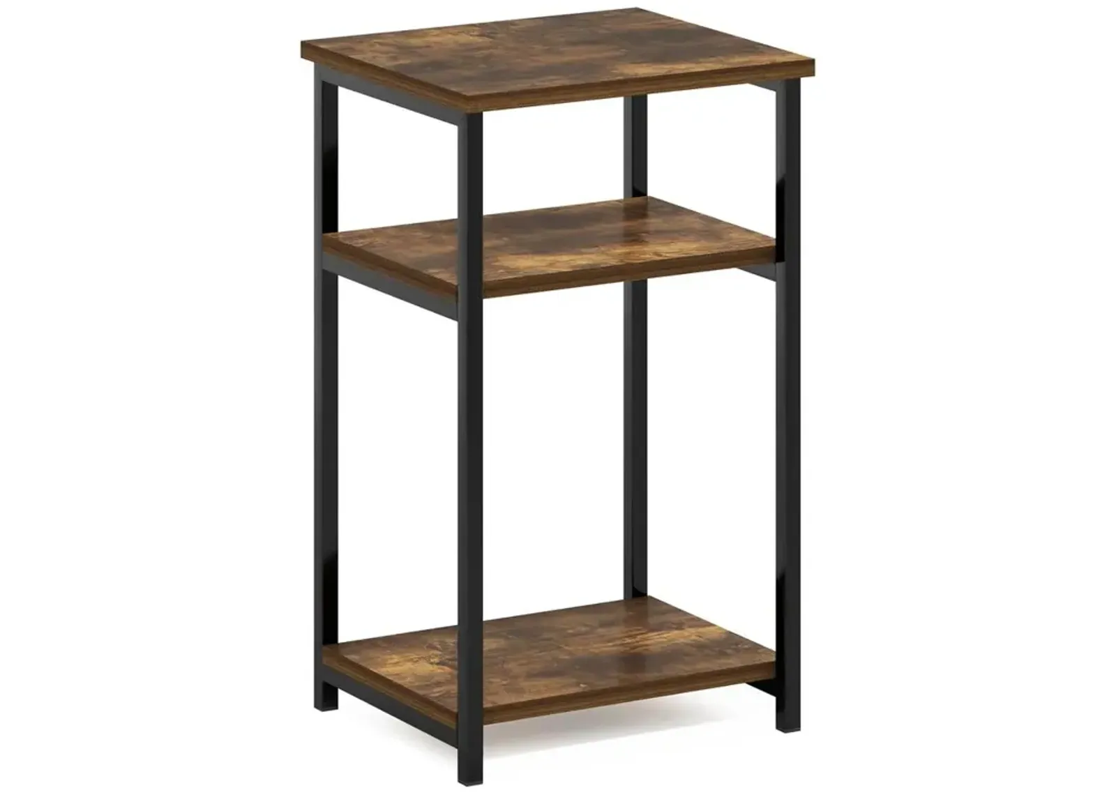 Furinno Just 3-Tier Industrial Metal Frame End Table with Storage Shelves, 1-Pack, Amber Pine