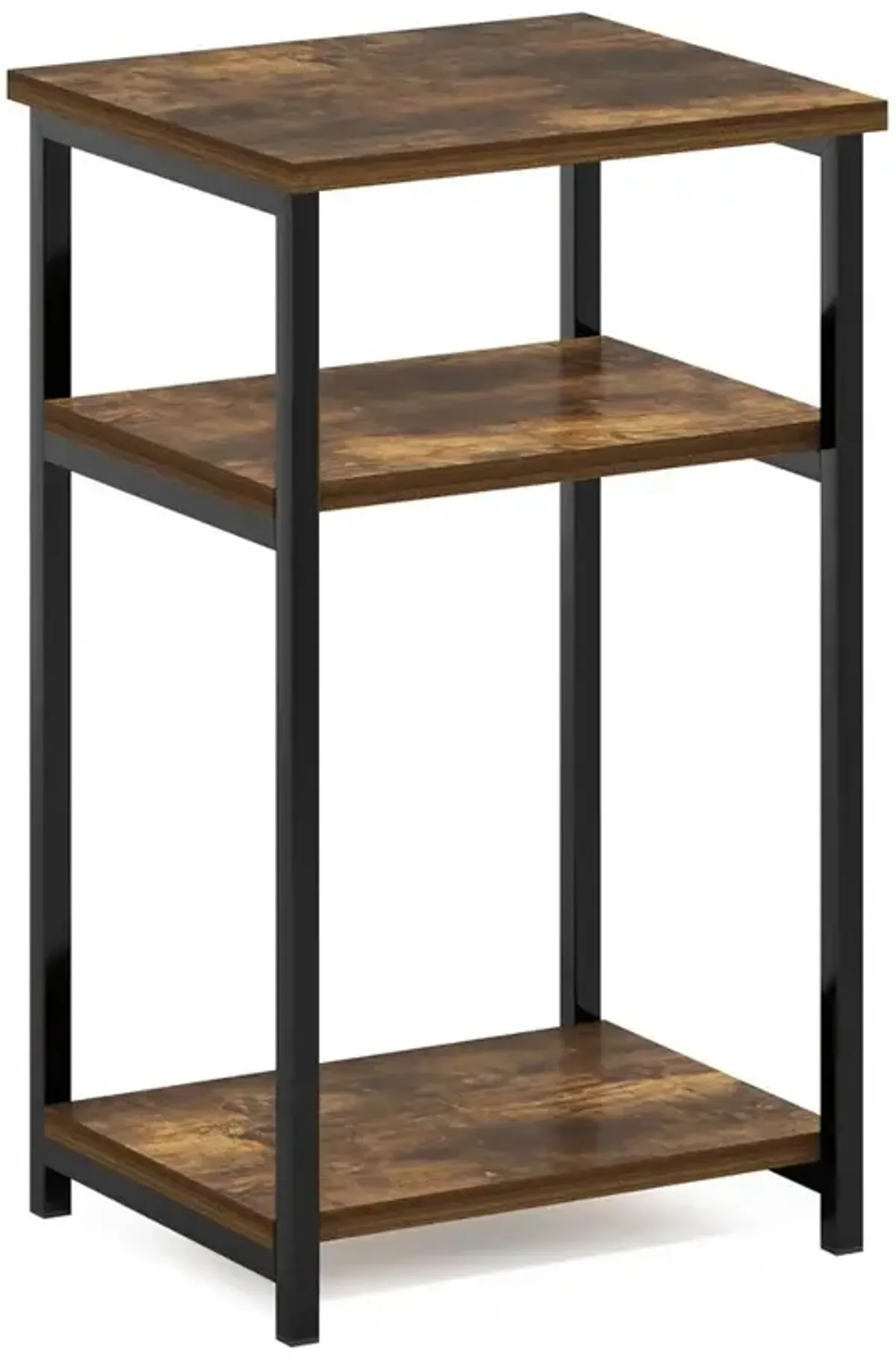 Furinno Just 3-Tier Industrial Metal Frame End Table with Storage Shelves, 1-Pack, Amber Pine