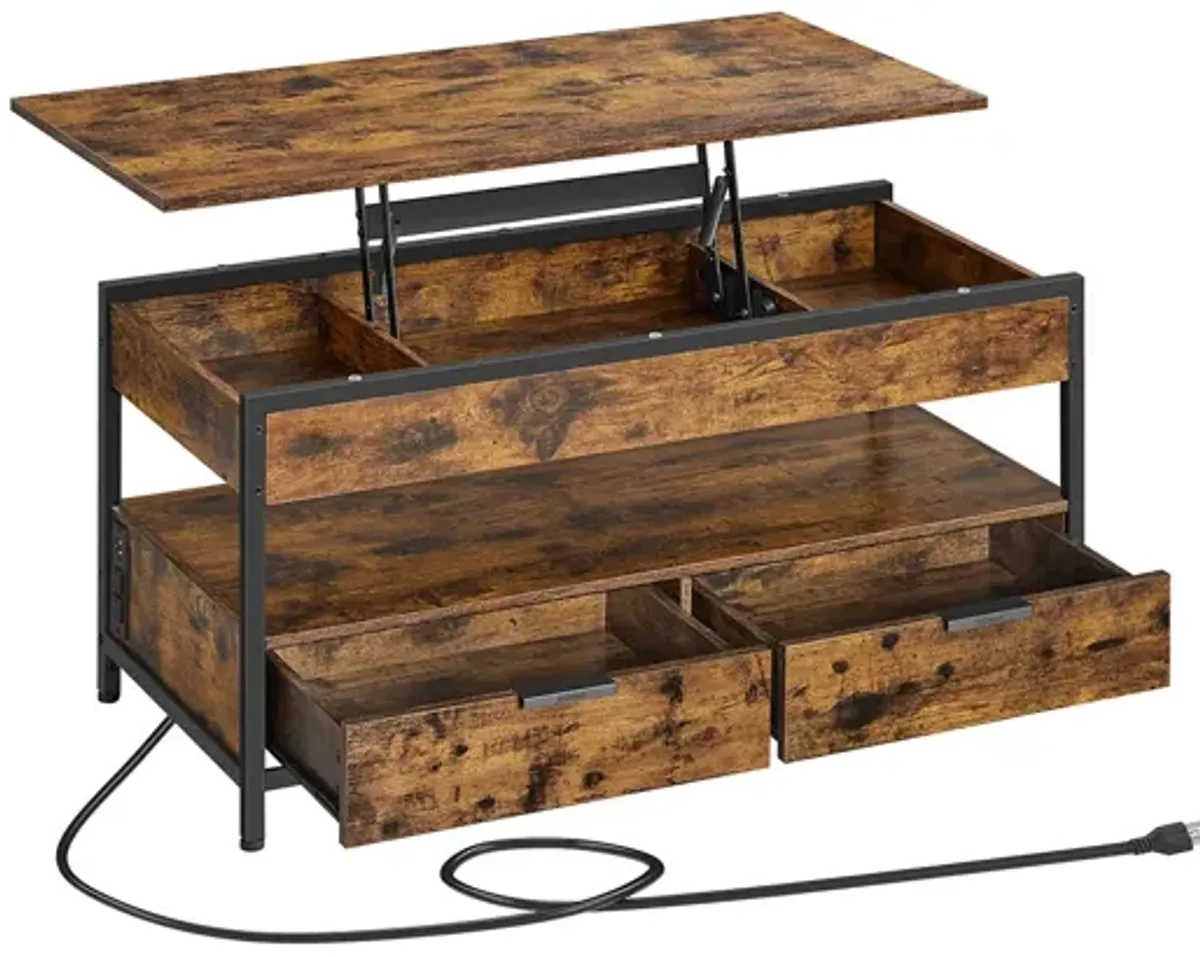 Lift Top Coffee Table with Storage Drawers and Charging Station