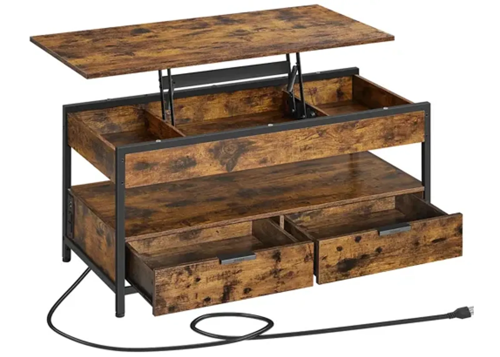 Lift Top Coffee Table with Storage Drawers and Charging Station