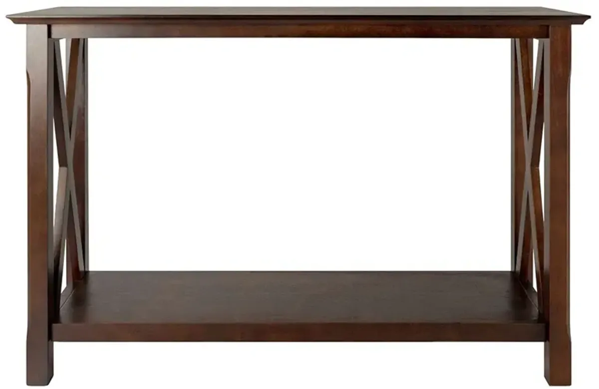 Hivvago Cappuccino Brown Wood Console Sofa Table with Bottom Shelf