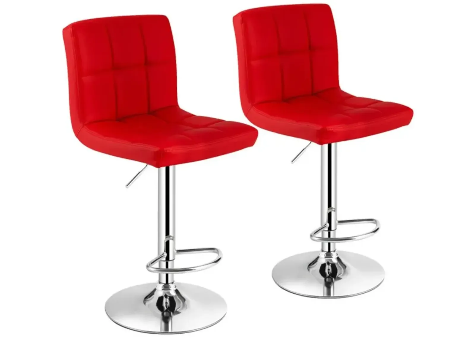 Hivvago Set of 2 Square Swivel Adjustable PU Leather Bar Stools with Back and Footrest