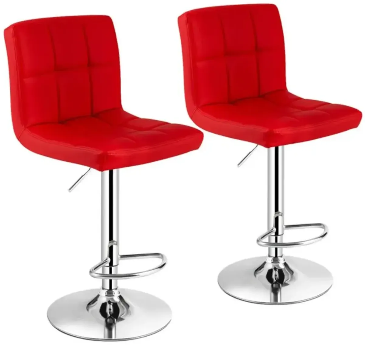 Hivvago Set of 2 Square Swivel Adjustable PU Leather Bar Stools with Back and Footrest