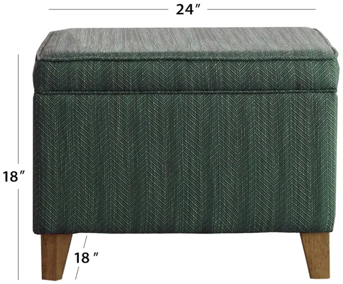 Rectangular Fabric Upholstered Wooden Ottoman with Lift Top Storage, Green - Benzara