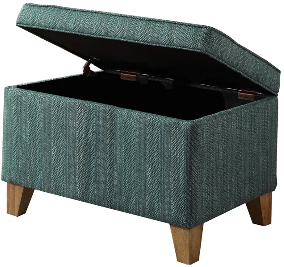 Rectangular Fabric Upholstered Wooden Ottoman with Lift Top Storage, Green - Benzara