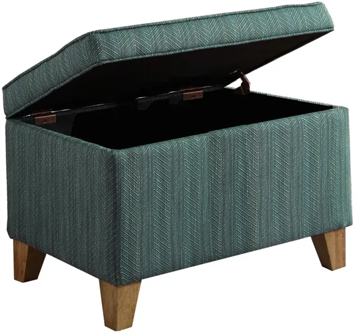 Rectangular Fabric Upholstered Wooden Ottoman with Lift Top Storage, Green - Benzara