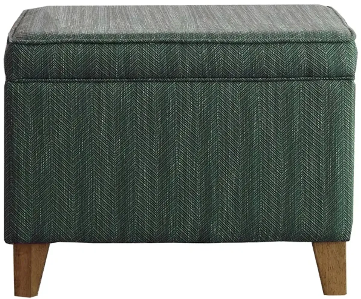 Rectangular Fabric Upholstered Wooden Ottoman with Lift Top Storage, Green - Benzara